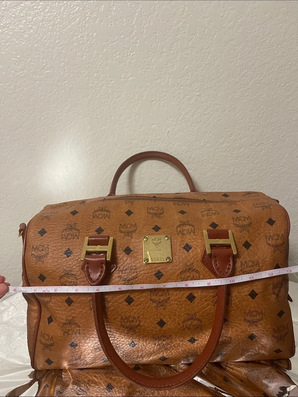 MCM Cognac Visetos Monogram Bag with Gold Hardware